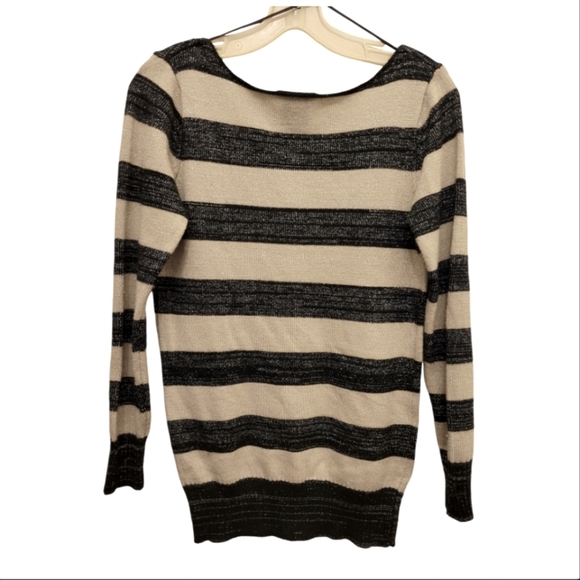 Metaphor Sparkle Black Tan Striped Long Sleeve Sweater Size Small - Picture 2 of 9
